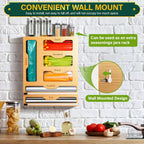 Organiseur 6 en 1 pour papier aluminium et film plastique en bambou pour tiroir de cuisine